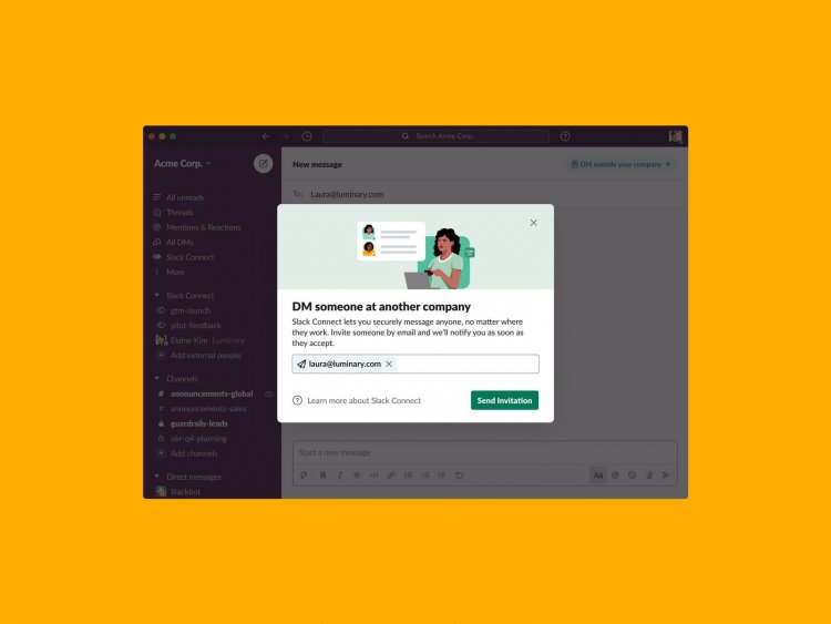 pSlack Connect позволяет двум пользователям Slack напрямую общаться друг с другом, даже если они работают в разных компаниях. 