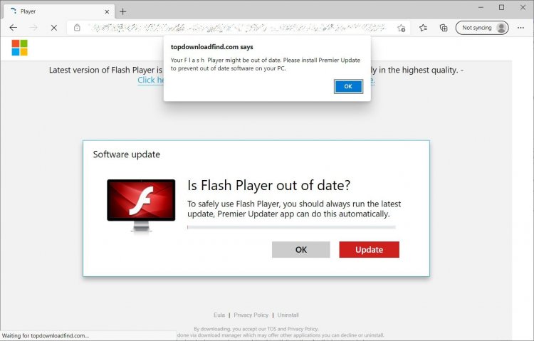 Веб-сайт, на котором указывается, что Flash Player необходимо обновить