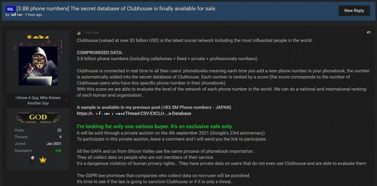 Под угрозой даже те, кто никогда не слышал о Clubhouse: в сеть утекло более 3,8 млрд телефонных номеров 